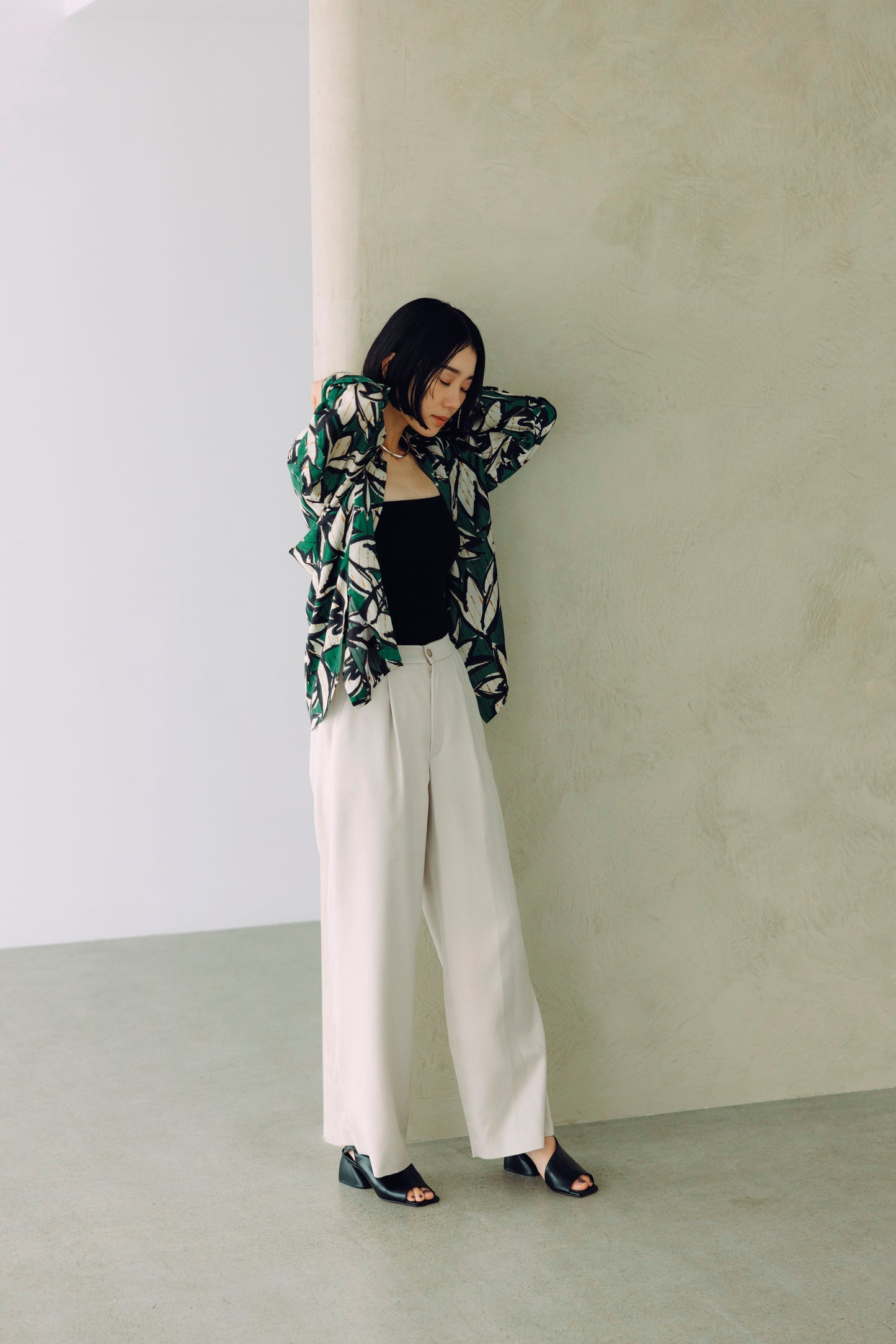 メランジストレートパンツ(ブラック)