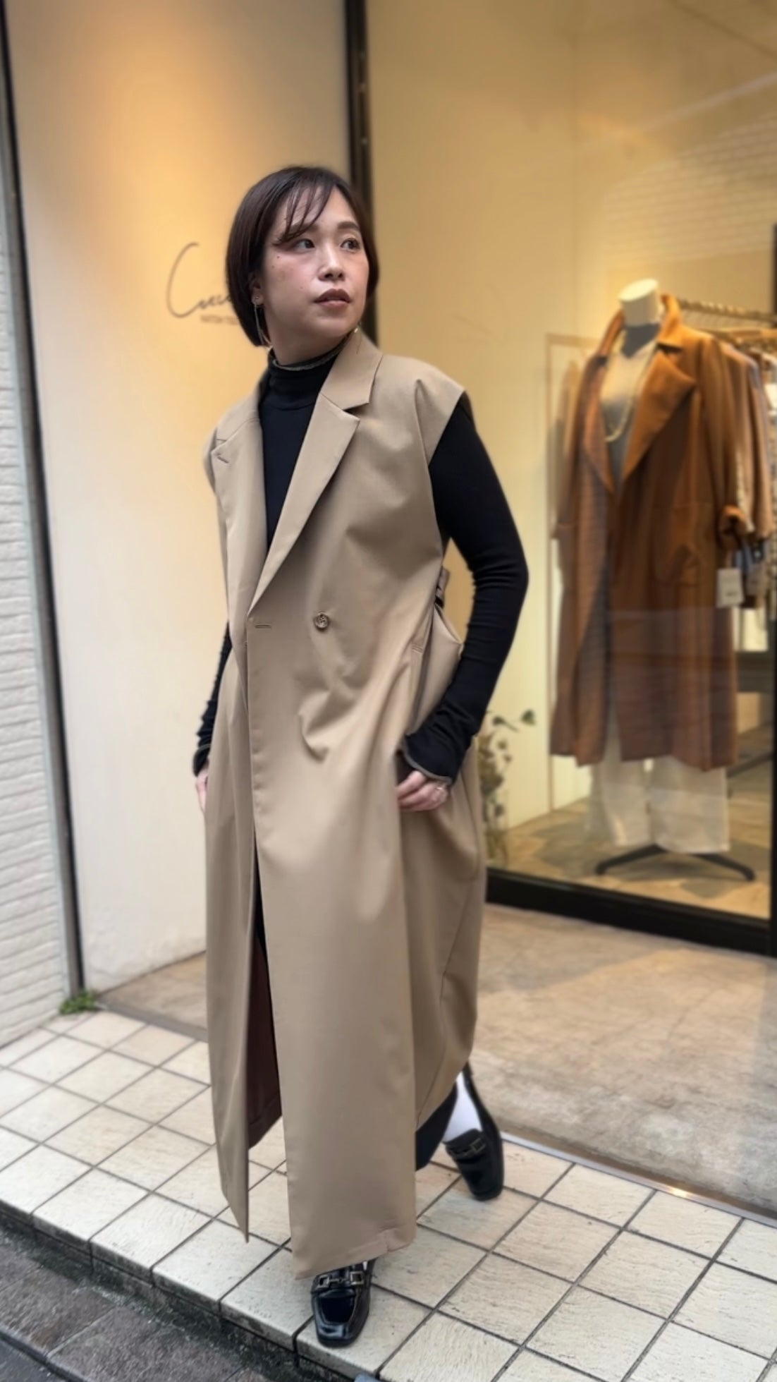 ウールギャバロングジレ(キャメル)