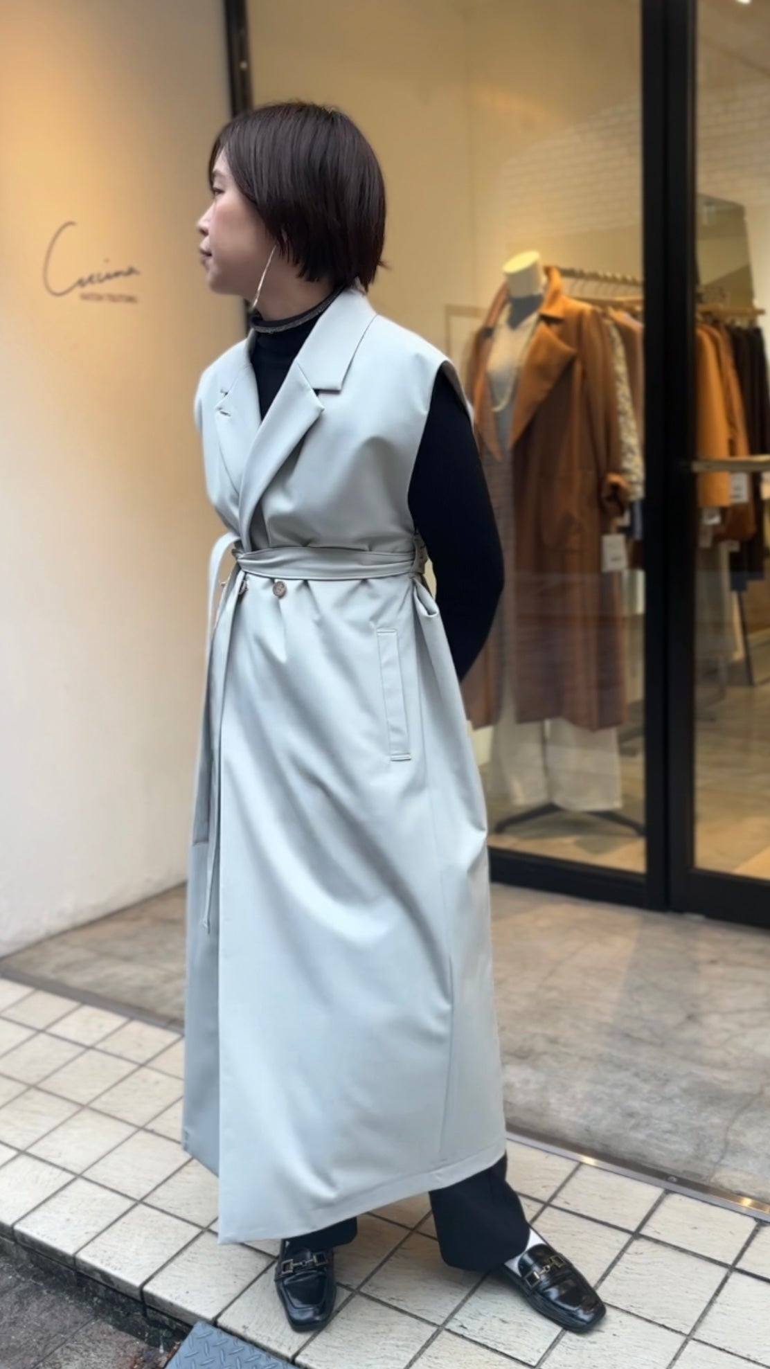 ウールギャバロングジレ(ベージュ)