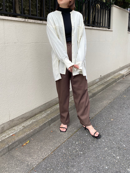 キュプラサテンノーカラーシャツ