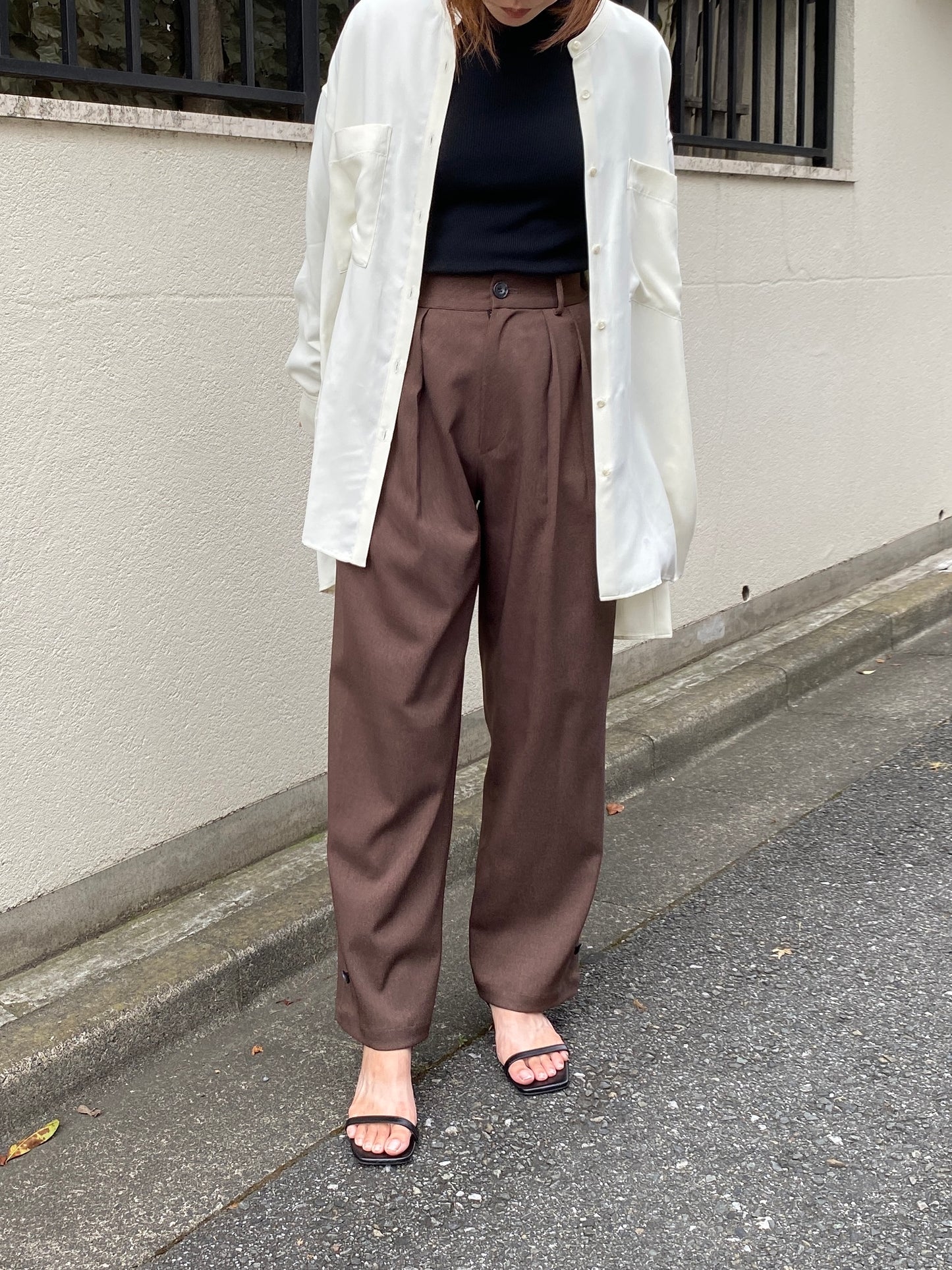 キュプラサテンノーカラーシャツ