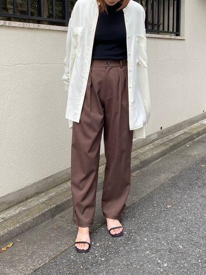 キュプラサテンノーカラーシャツ